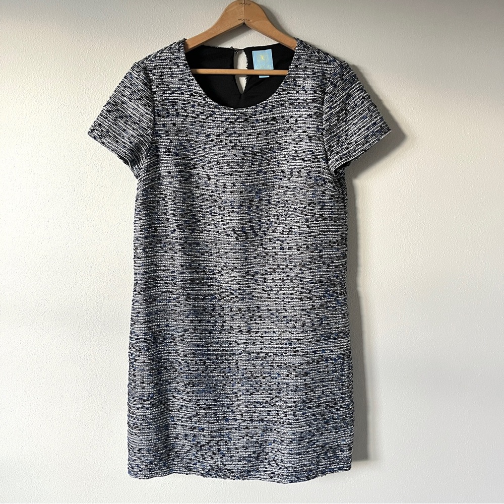 Cece by Cynthia Steffe Black & Gray Tweed Shift Dress with Short Sleeves